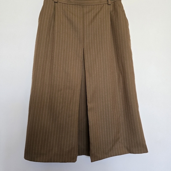 SEVENTY Venezia Vintage Tan Pin Stripe Pleated Midi Skirt 90s Academia - Picture 10 of 10